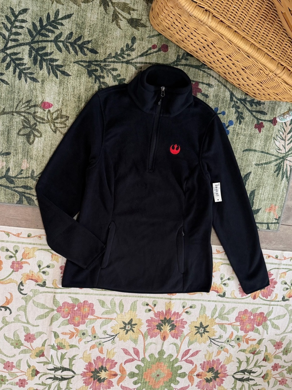 New Star Wars Women's Black Fleece Quarter Zip Pullover Jacket Red Rebel SM - Picture 3 of 12